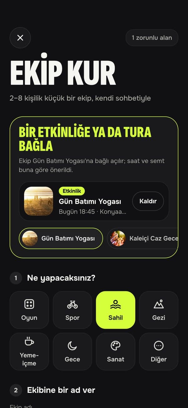 Popin uygulamasından ekran: Kendi buluşmanı aç