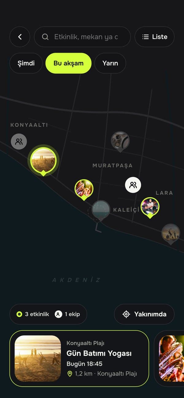 Popin uygulamasından ekran: Yakınında ne oluyor?
